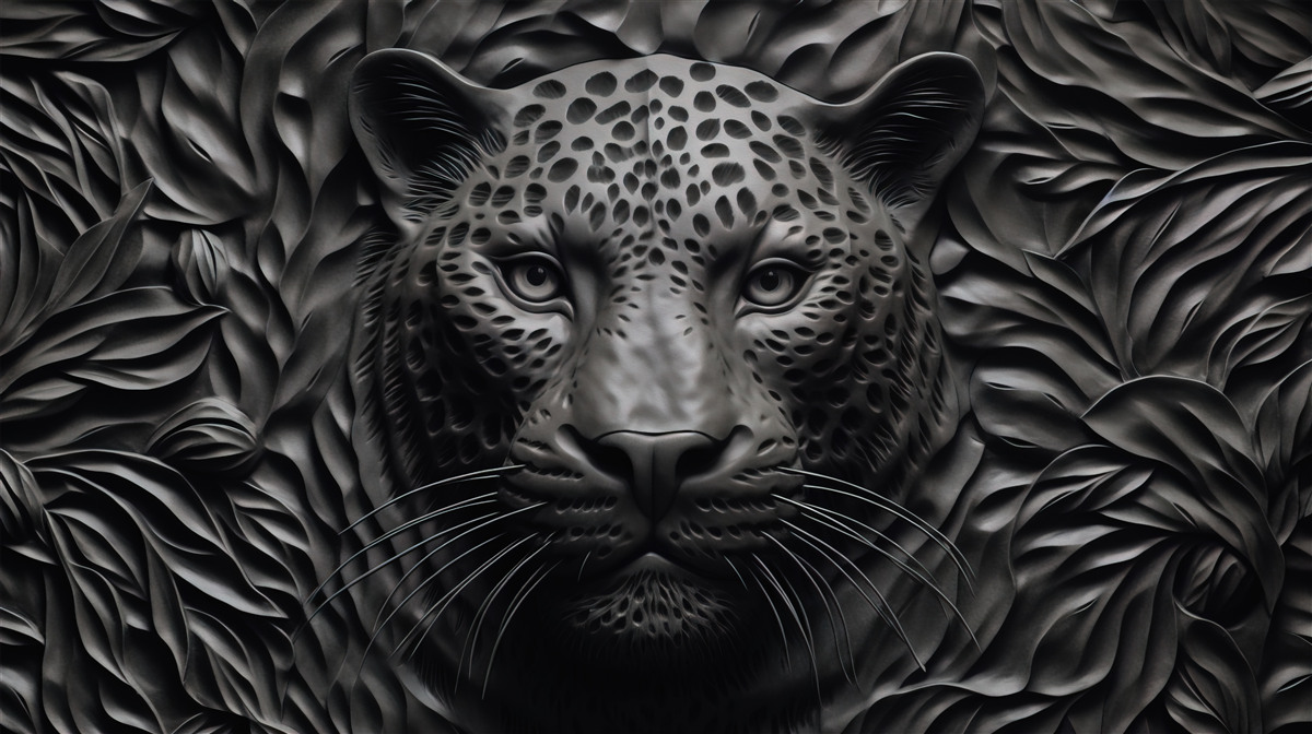 Fotobehang zwarte tijger op een boom van indrukwekkend formaat