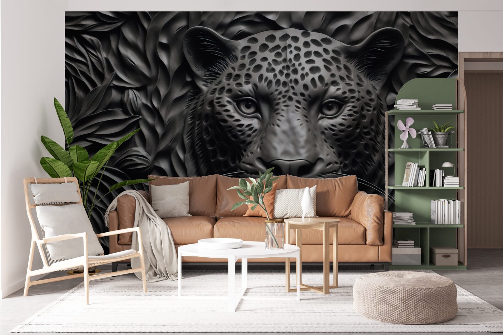 Fotobehang zwarte tijger op een boom van indrukwekkend formaat