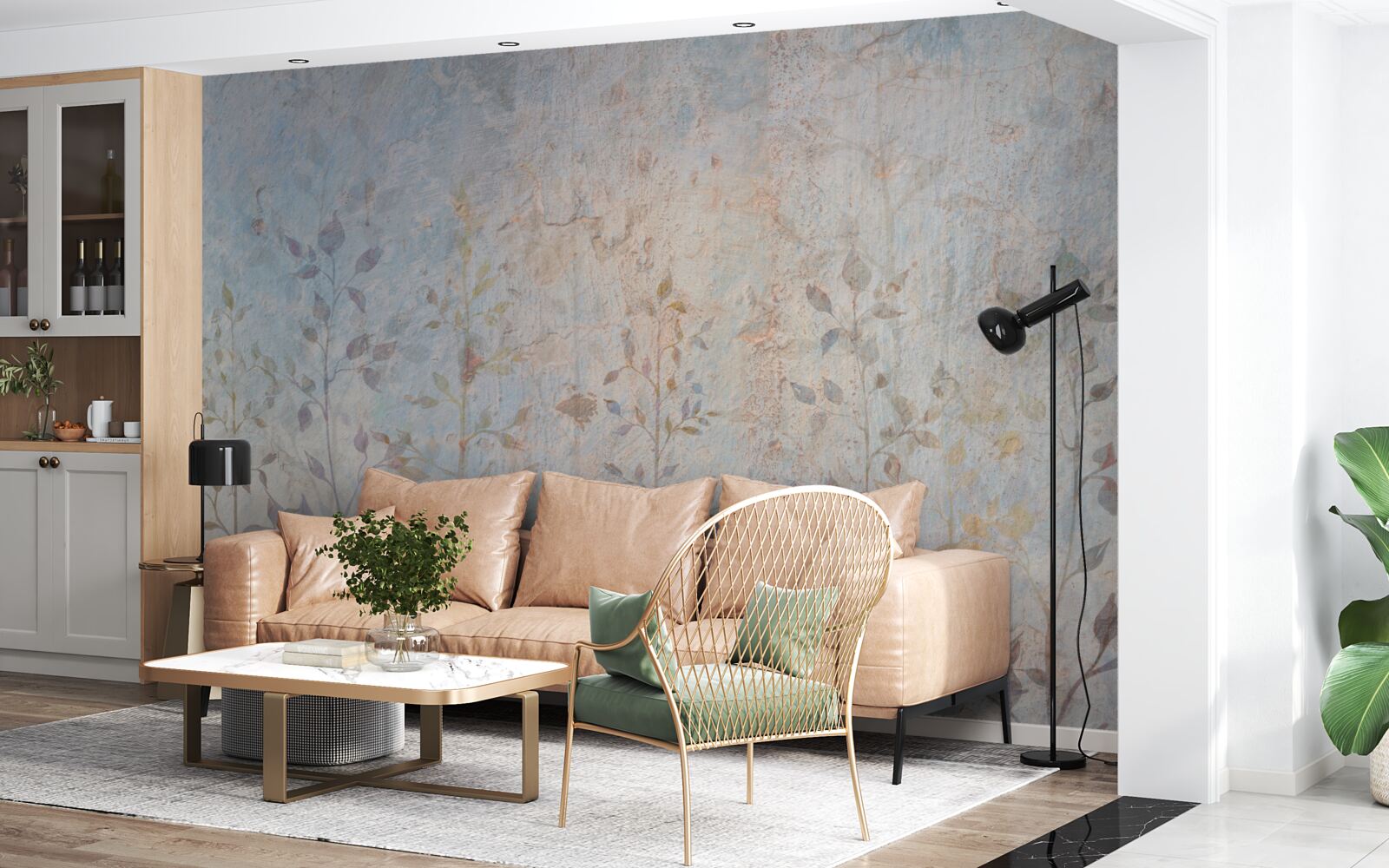 Fotobehang slanke takken als een aquarel