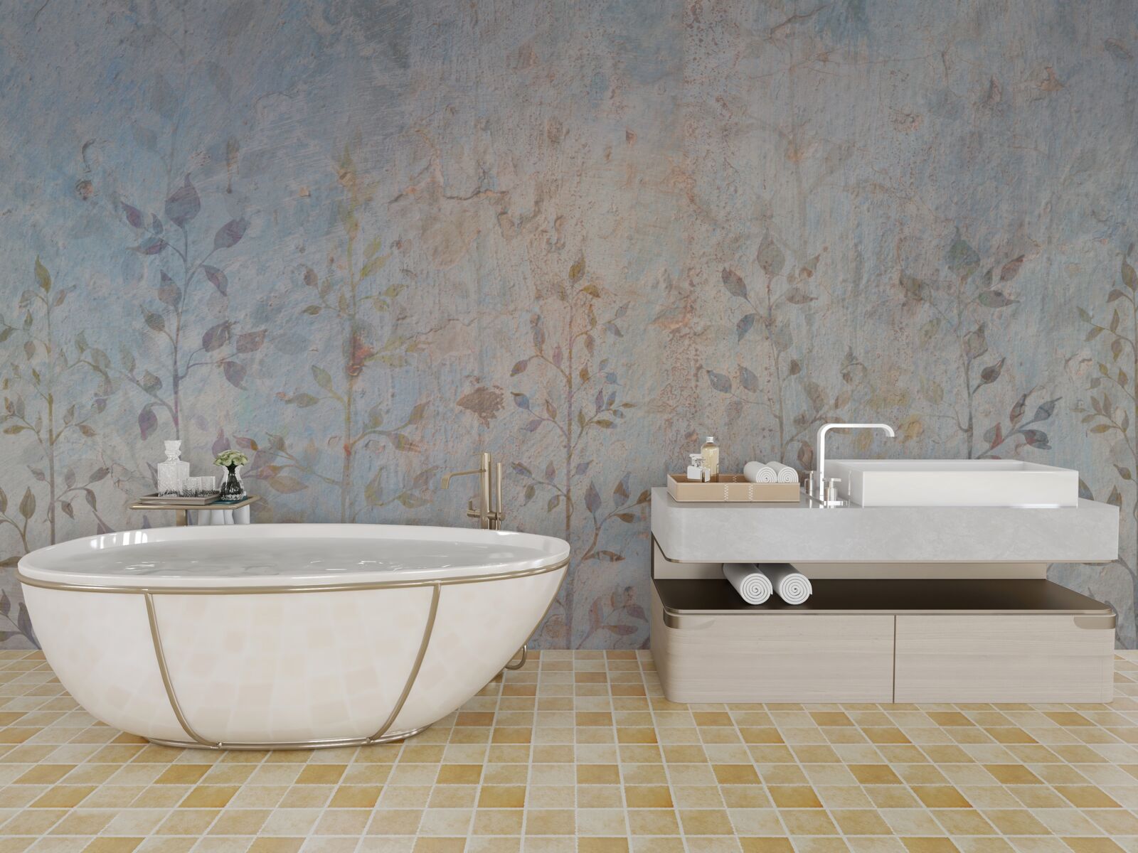 Fotobehang slanke takken als een aquarel