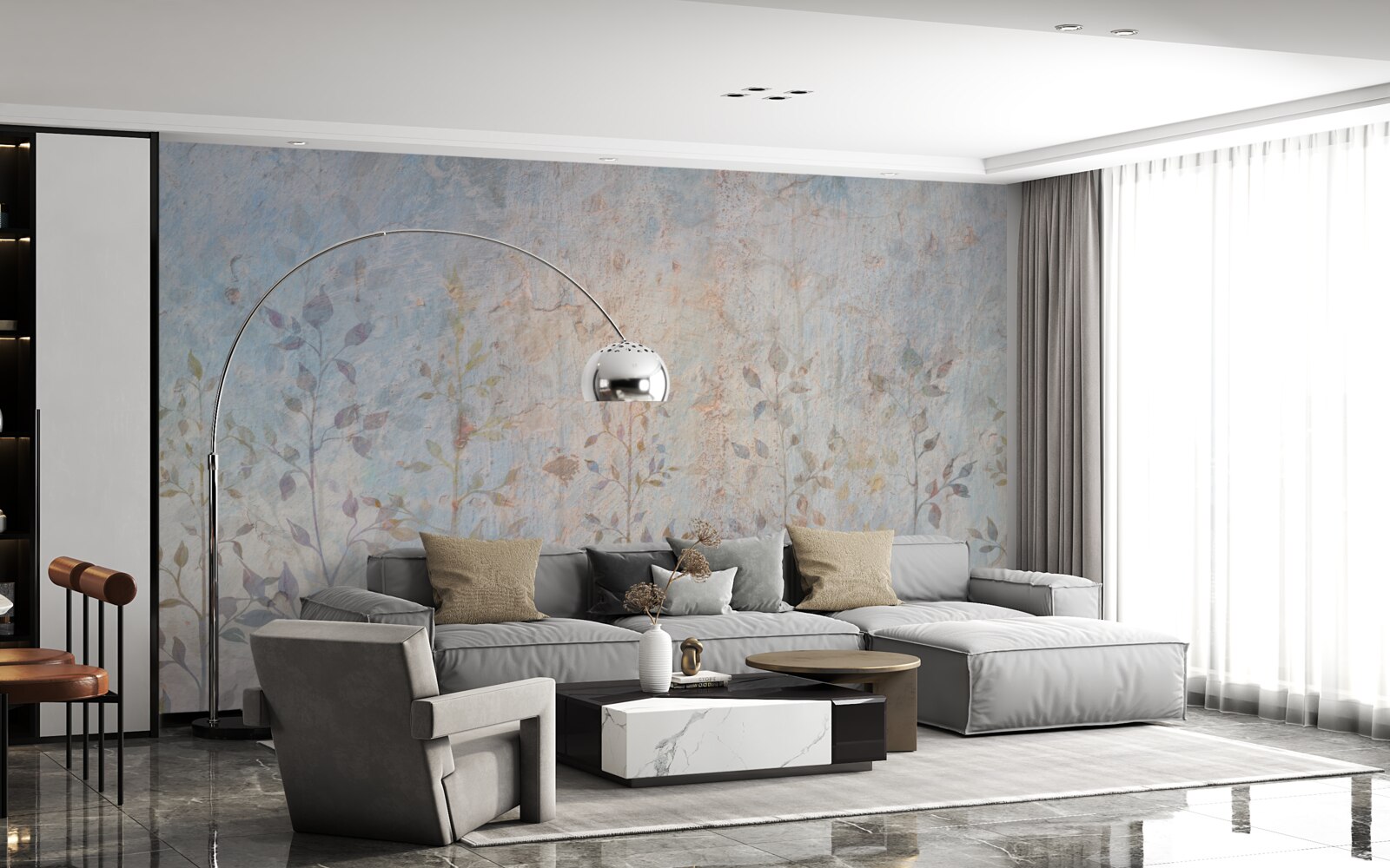 Fotobehang slanke takken als een aquarel