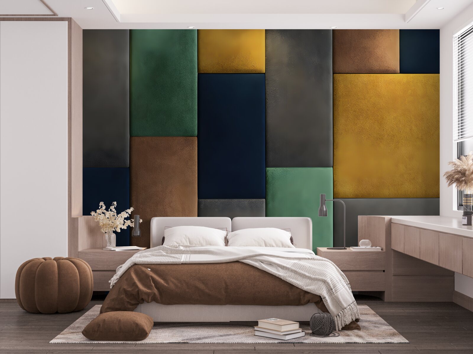 Fotobehang veelkleurige driehoeken verticaal gerangschikt