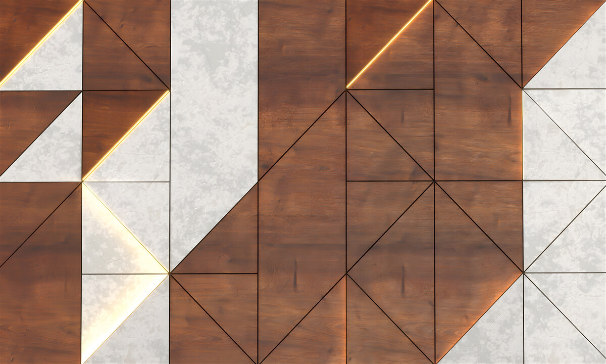 Fotobehang geometrische vormen op een houten vloer