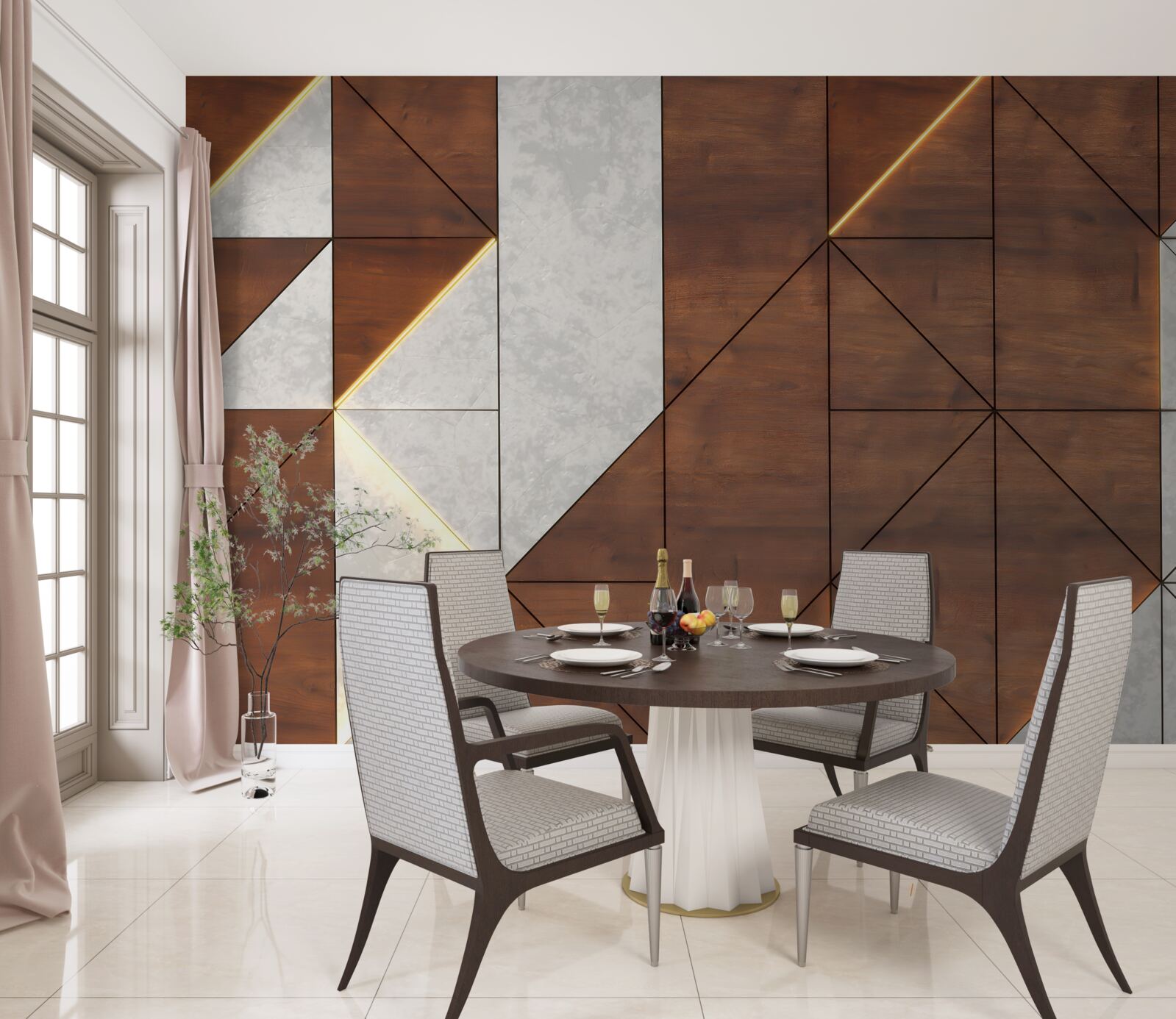 Fotobehang geometrische vormen op een houten vloer