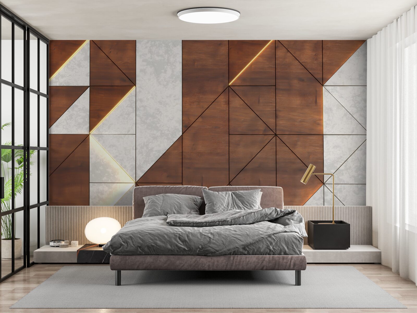 Fotobehang geometrische vormen op een houten vloer