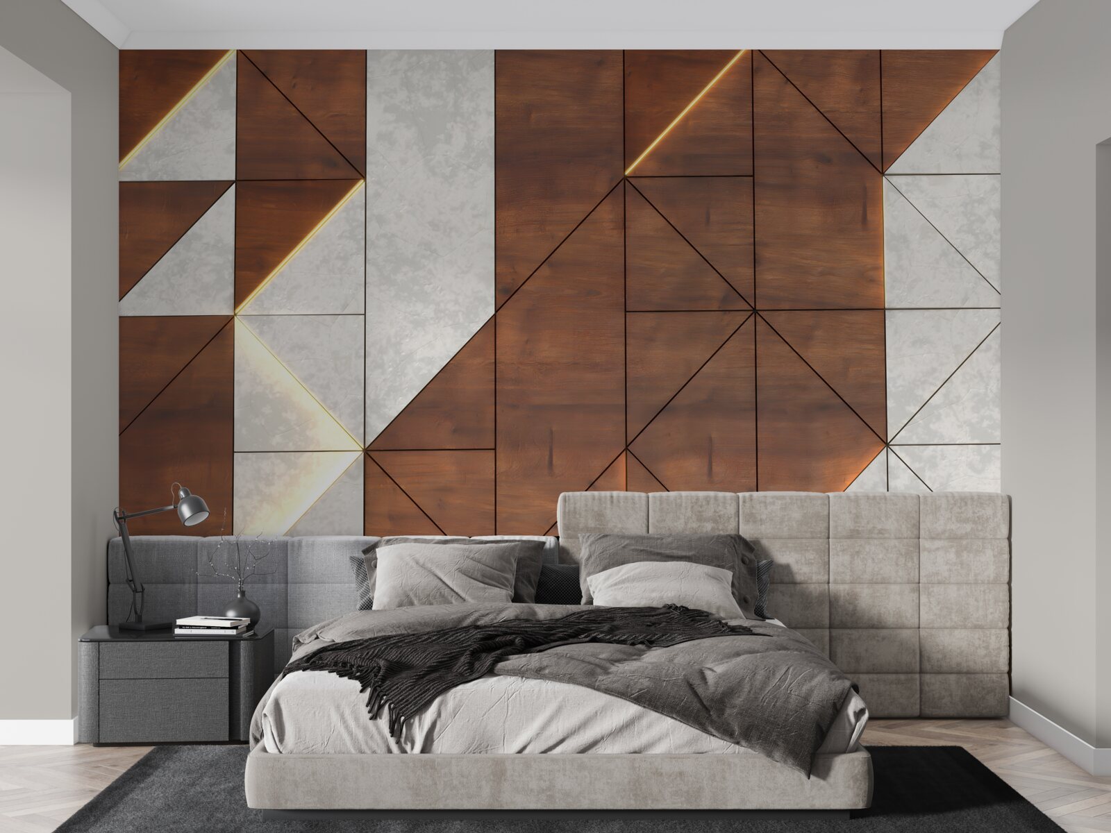 Fotobehang geometrische vormen op een houten vloer