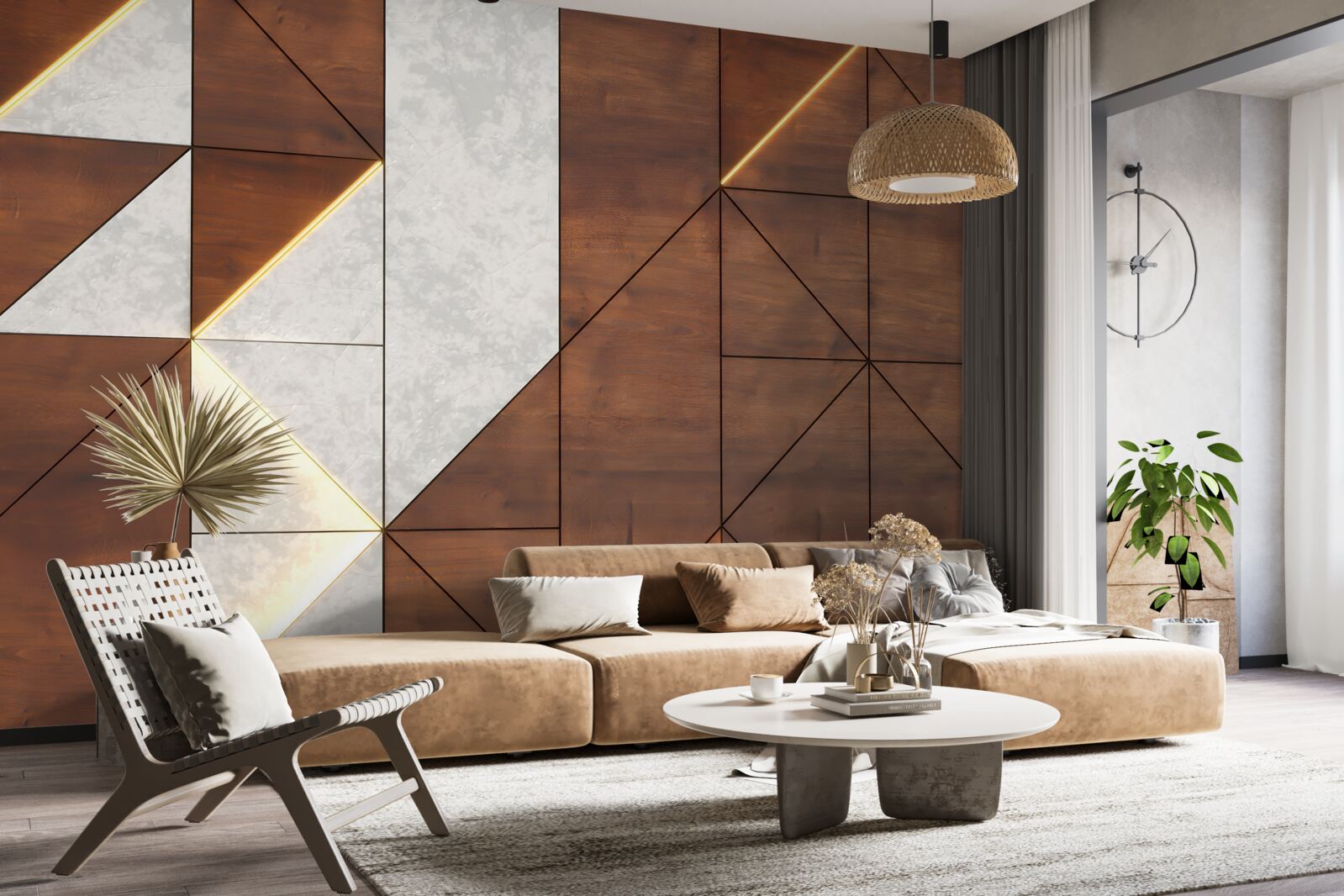 Fotobehang geometrische vormen op een houten vloer