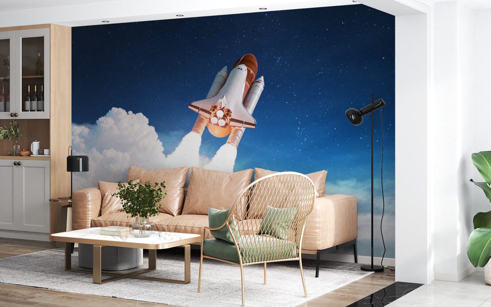 Fotobehang schip bereidt zich voor op ruimtevlucht