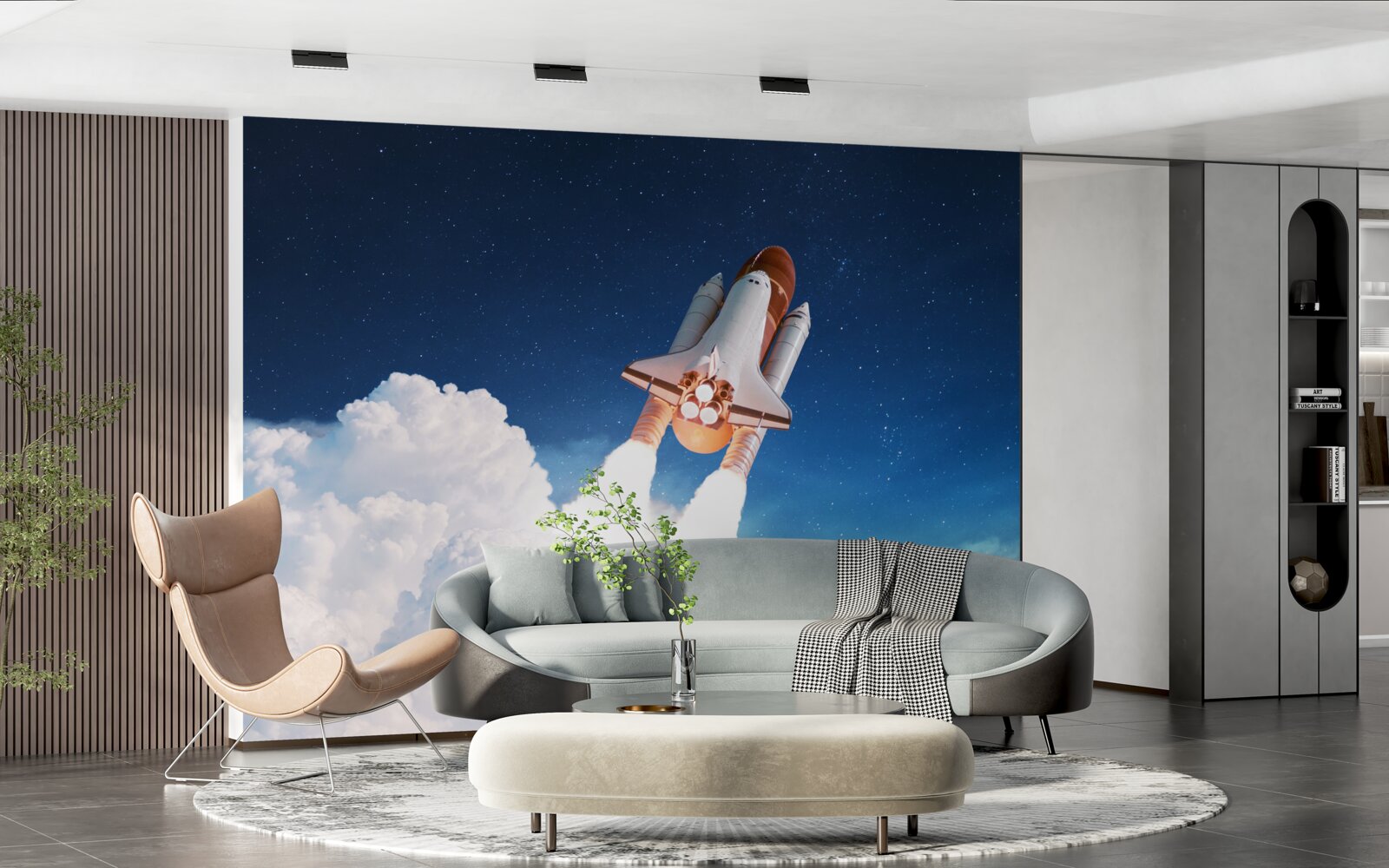 Fotobehang schip bereidt zich voor op ruimtevlucht