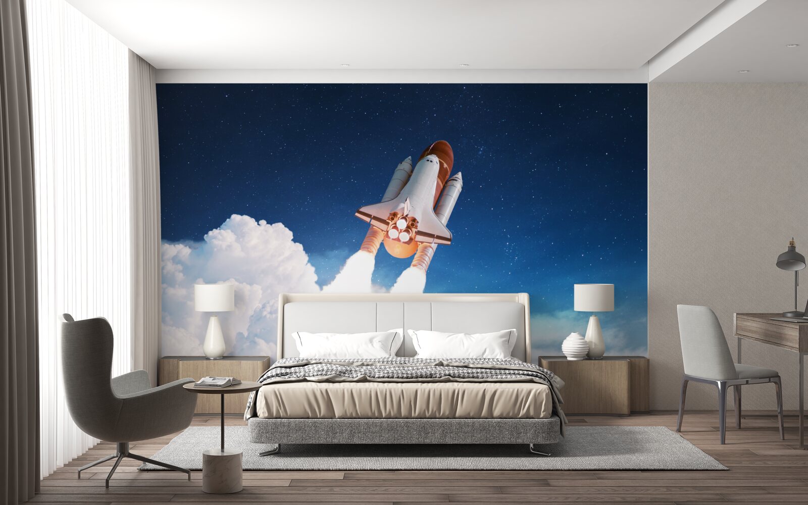 Fotobehang schip bereidt zich voor op ruimtevlucht