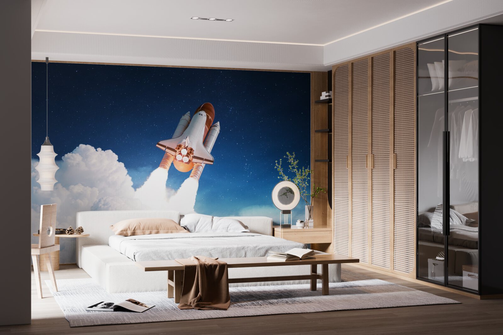 Fotobehang schip bereidt zich voor op ruimtevlucht