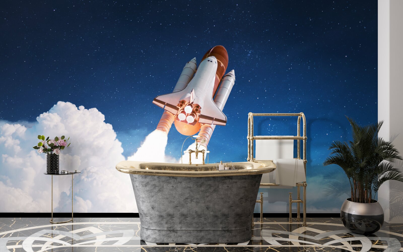 Fotobehang schip bereidt zich voor op ruimtevlucht