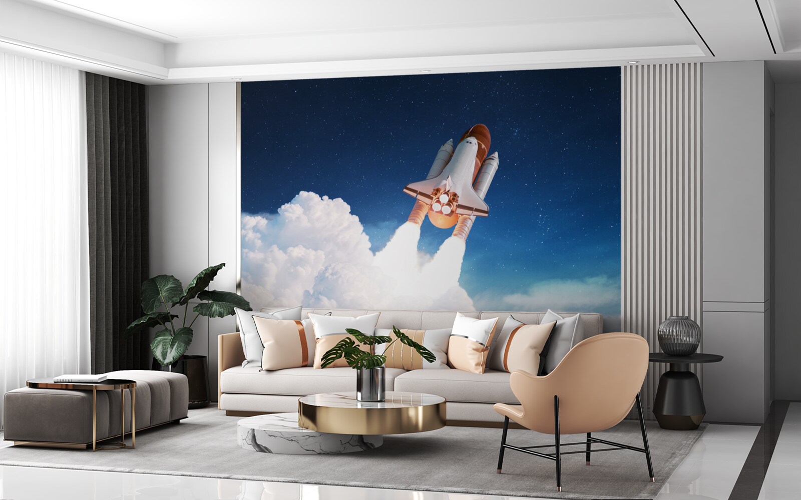 Fotobehang schip bereidt zich voor op ruimtevlucht