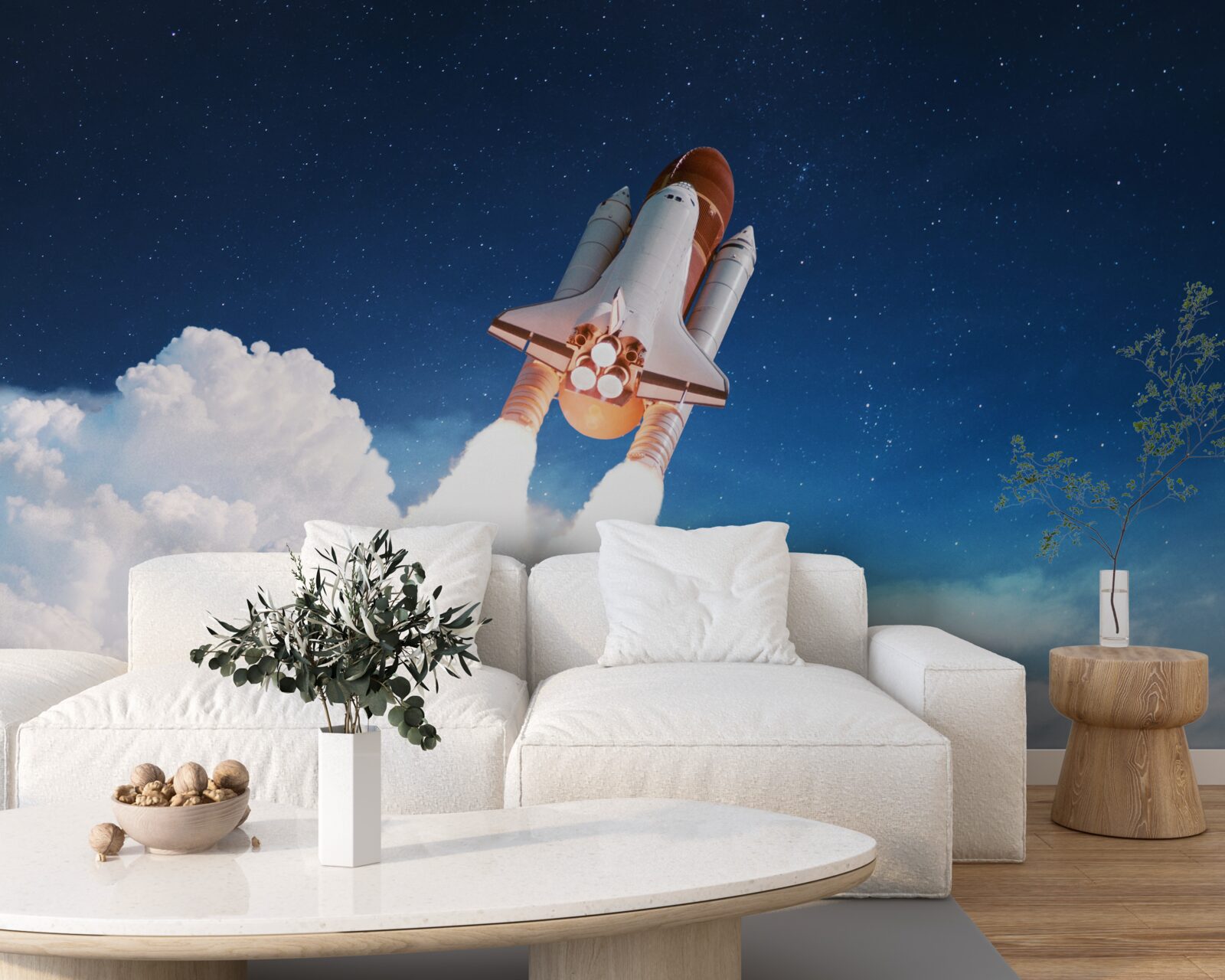 Fotobehang schip bereidt zich voor op ruimtevlucht