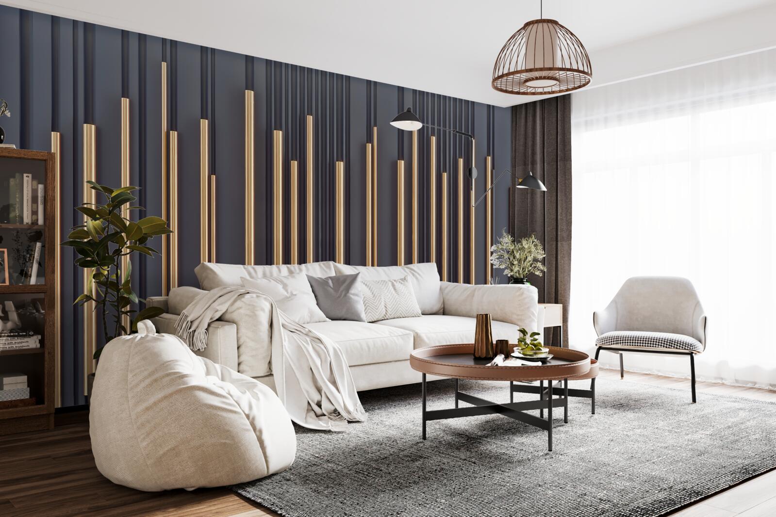 Fotobehang gouden inzetstukken op verticale lijnen