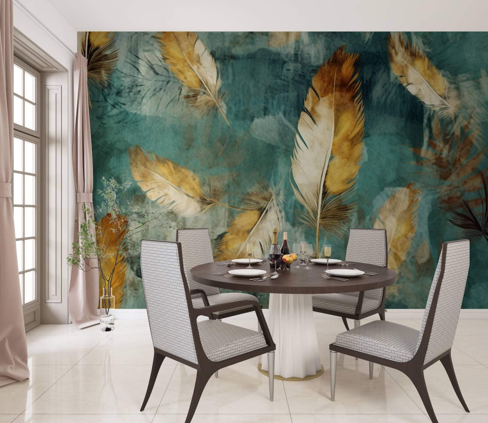 Fotobehang gouden abstracte bladeren