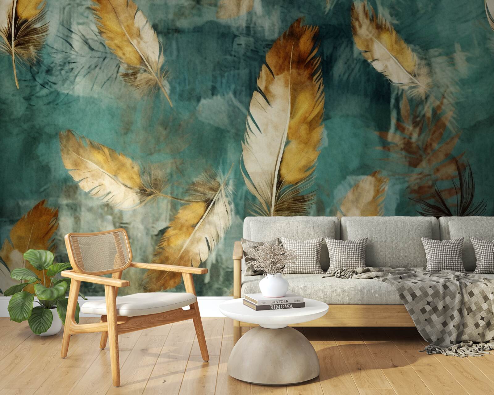 Fotobehang gouden abstracte bladeren