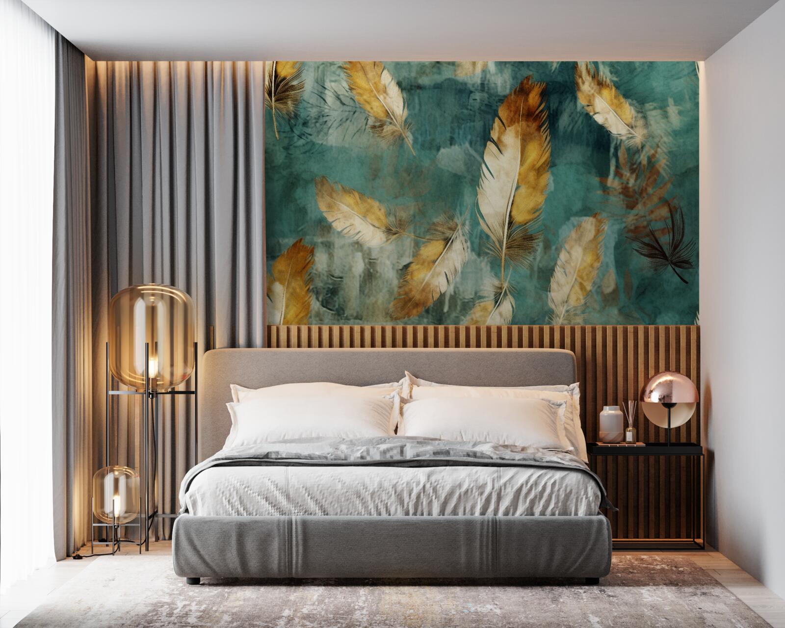 Fotobehang gouden abstracte bladeren