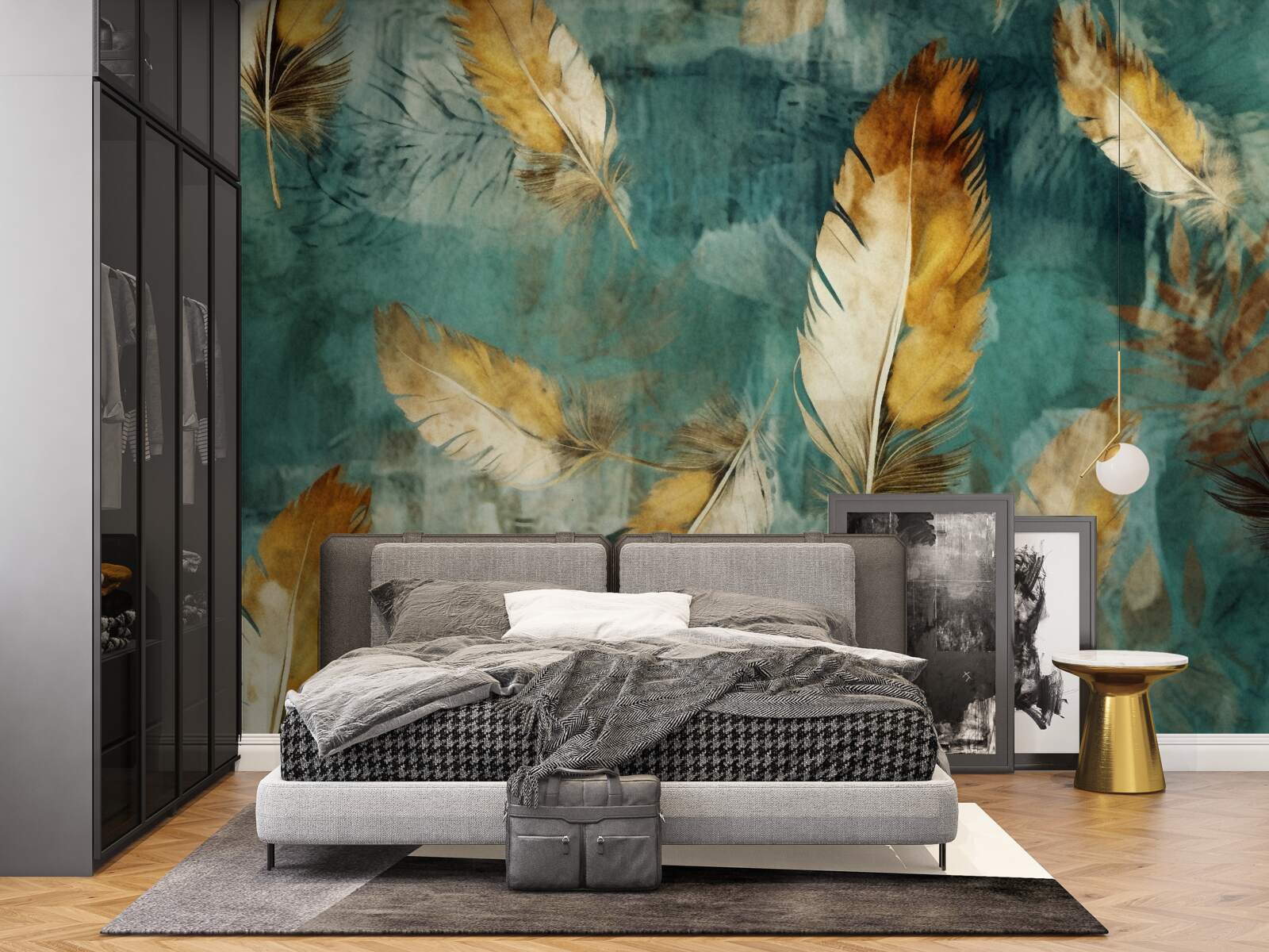 Fotobehang gouden abstracte bladeren