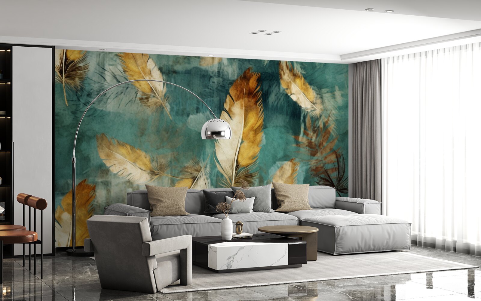 Fotobehang gouden abstracte bladeren