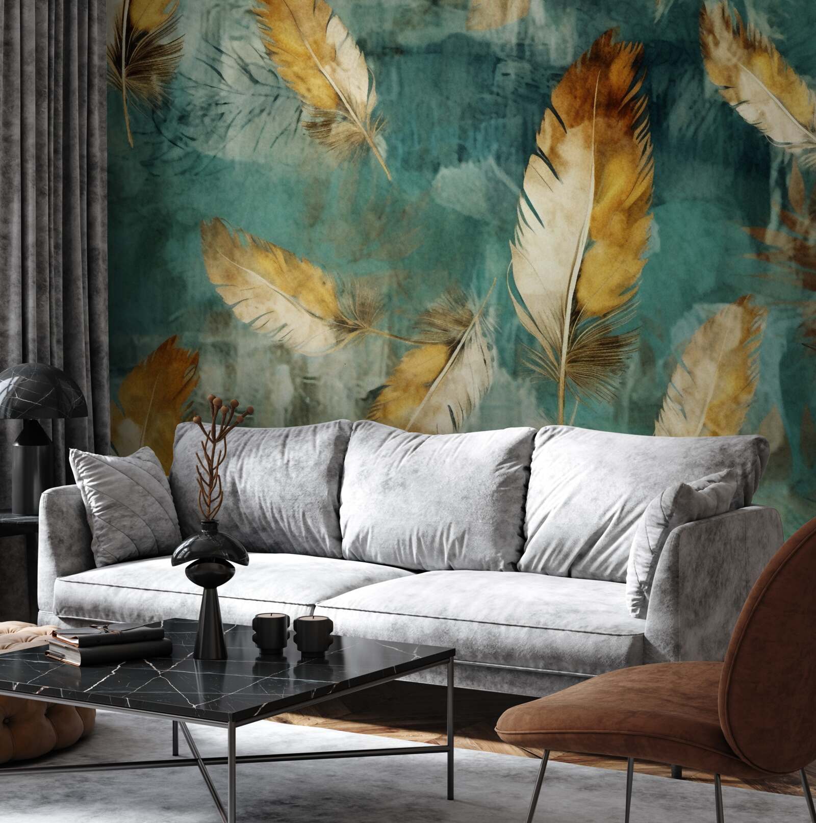 Fotobehang gouden abstracte bladeren