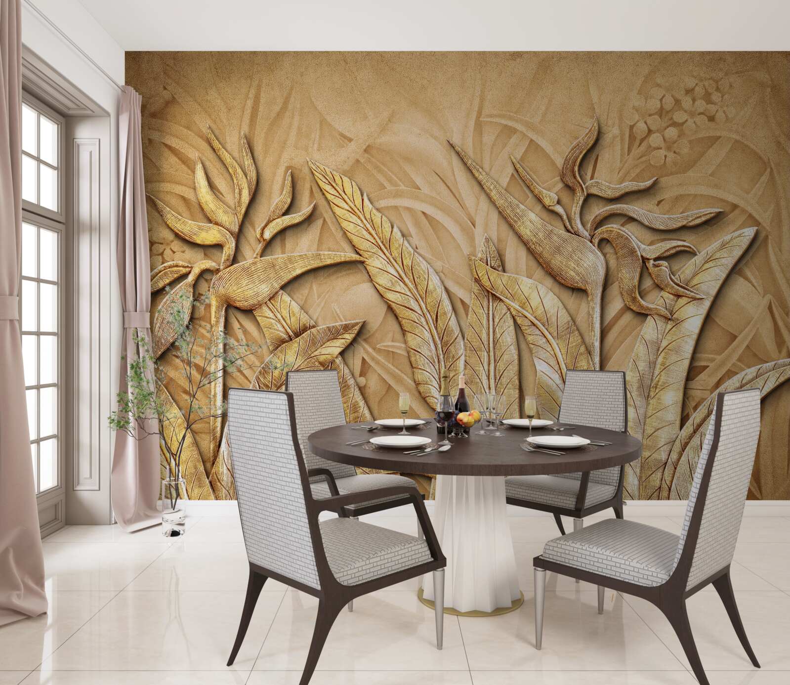 Fotobehang textuurpatronen op boombladeren