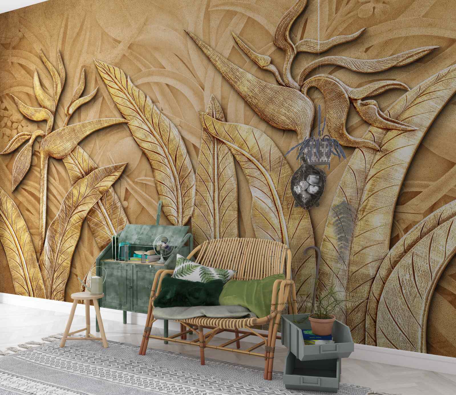 Fotobehang textuurpatronen op boombladeren