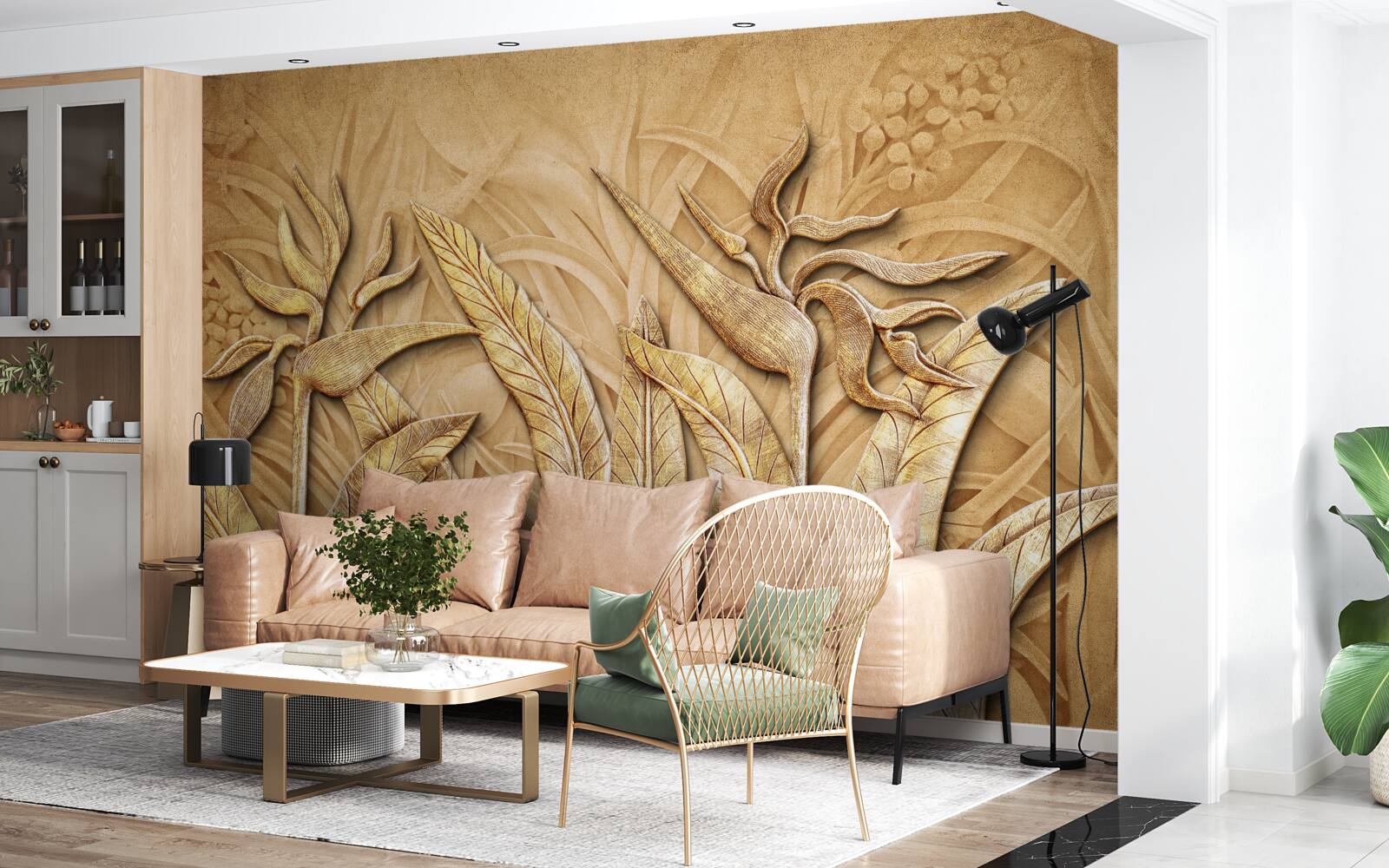 Fotobehang textuurpatronen op boombladeren