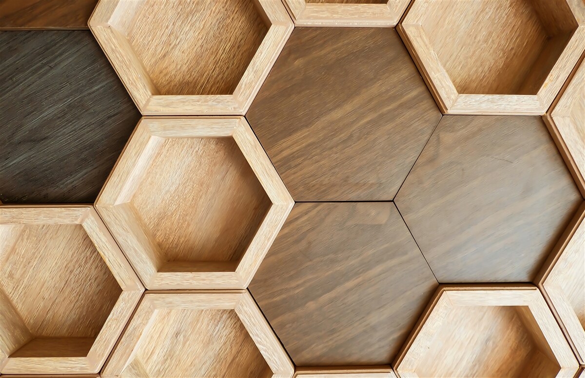 Fotobehang veelkleurige houten cellen