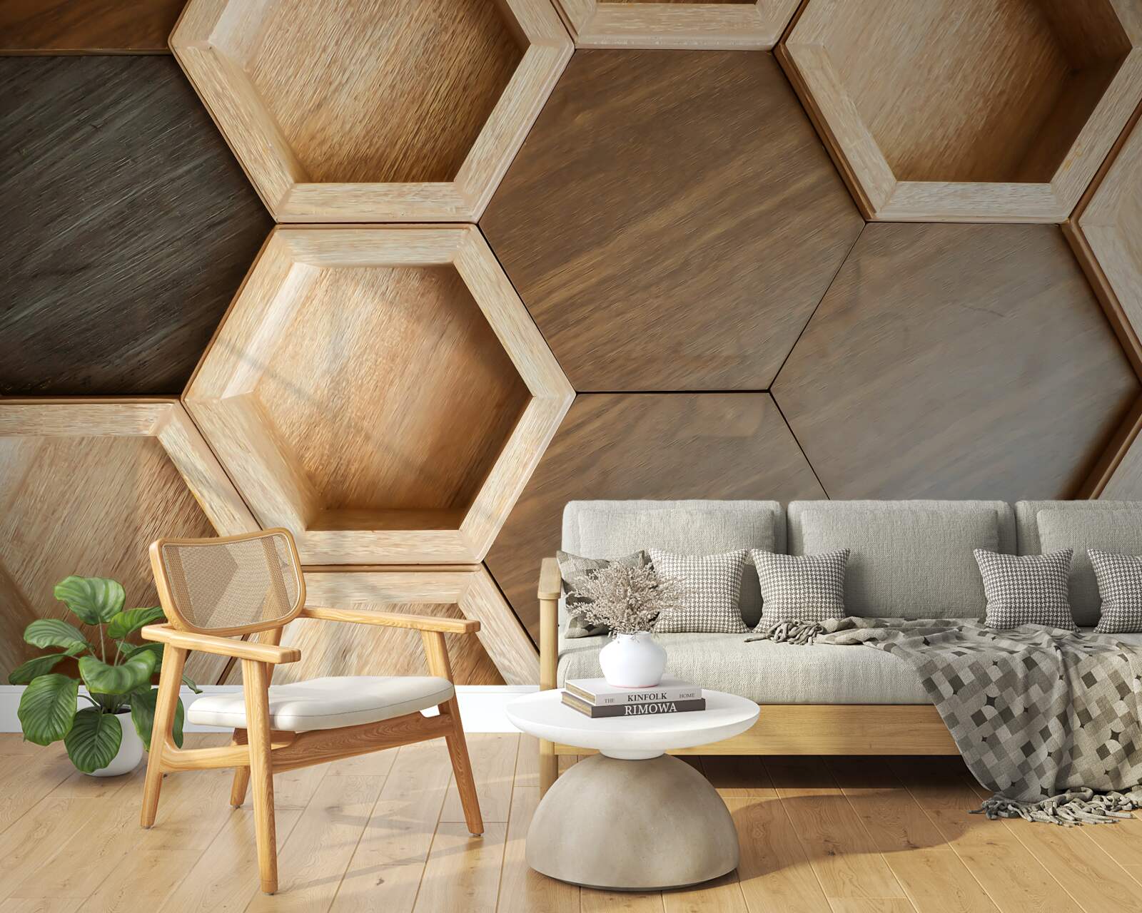 Fotobehang veelkleurige houten cellen