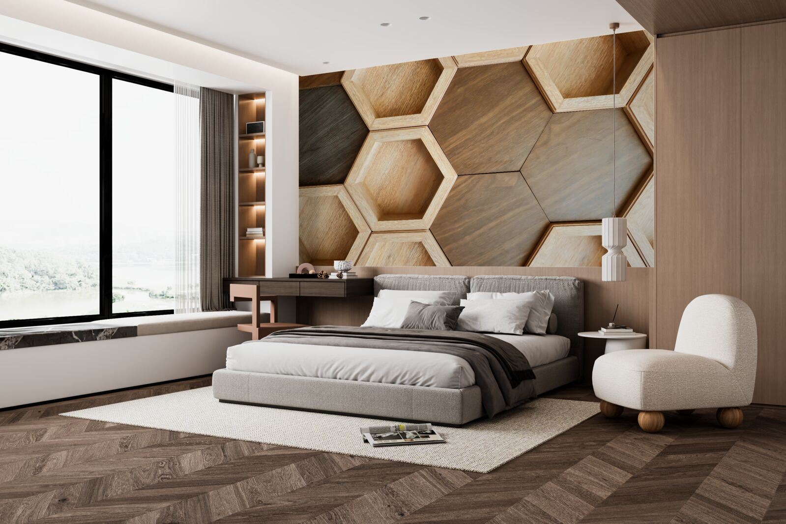 Fotobehang veelkleurige houten cellen