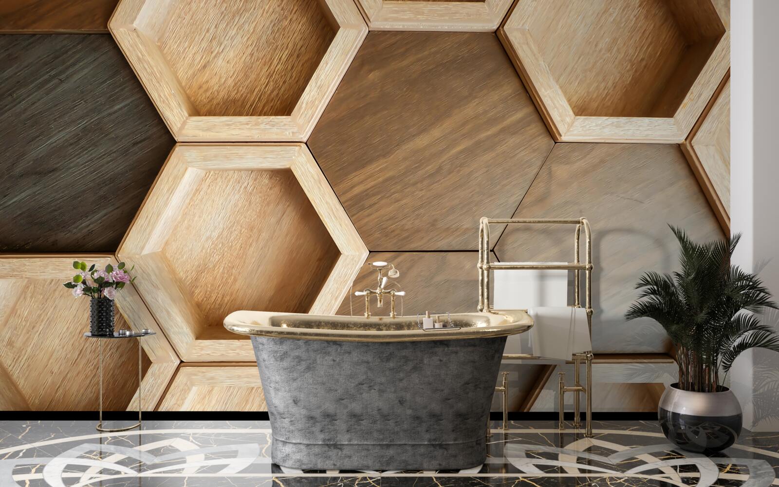 Fotobehang veelkleurige houten cellen