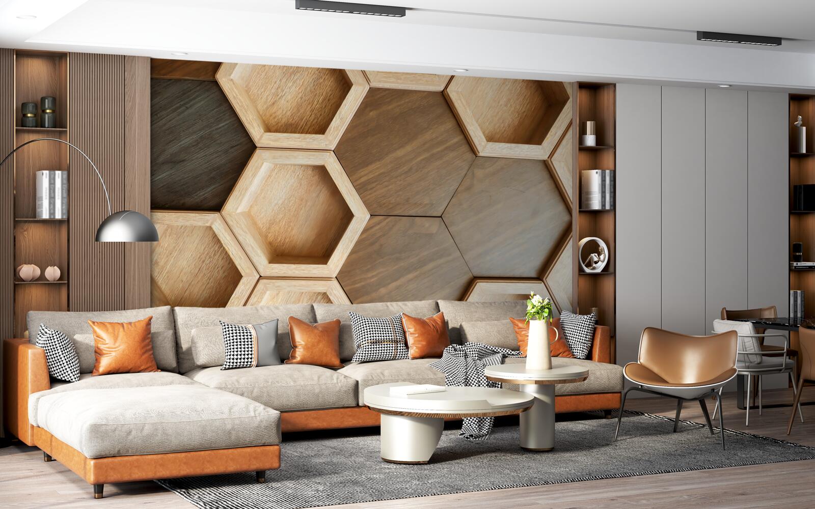 Fotobehang veelkleurige houten cellen