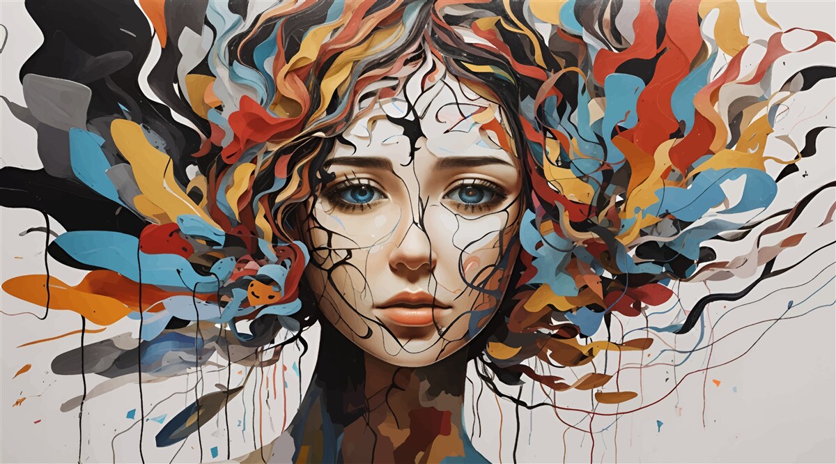 Fotobehang abstract met volumineus meisjeshaar