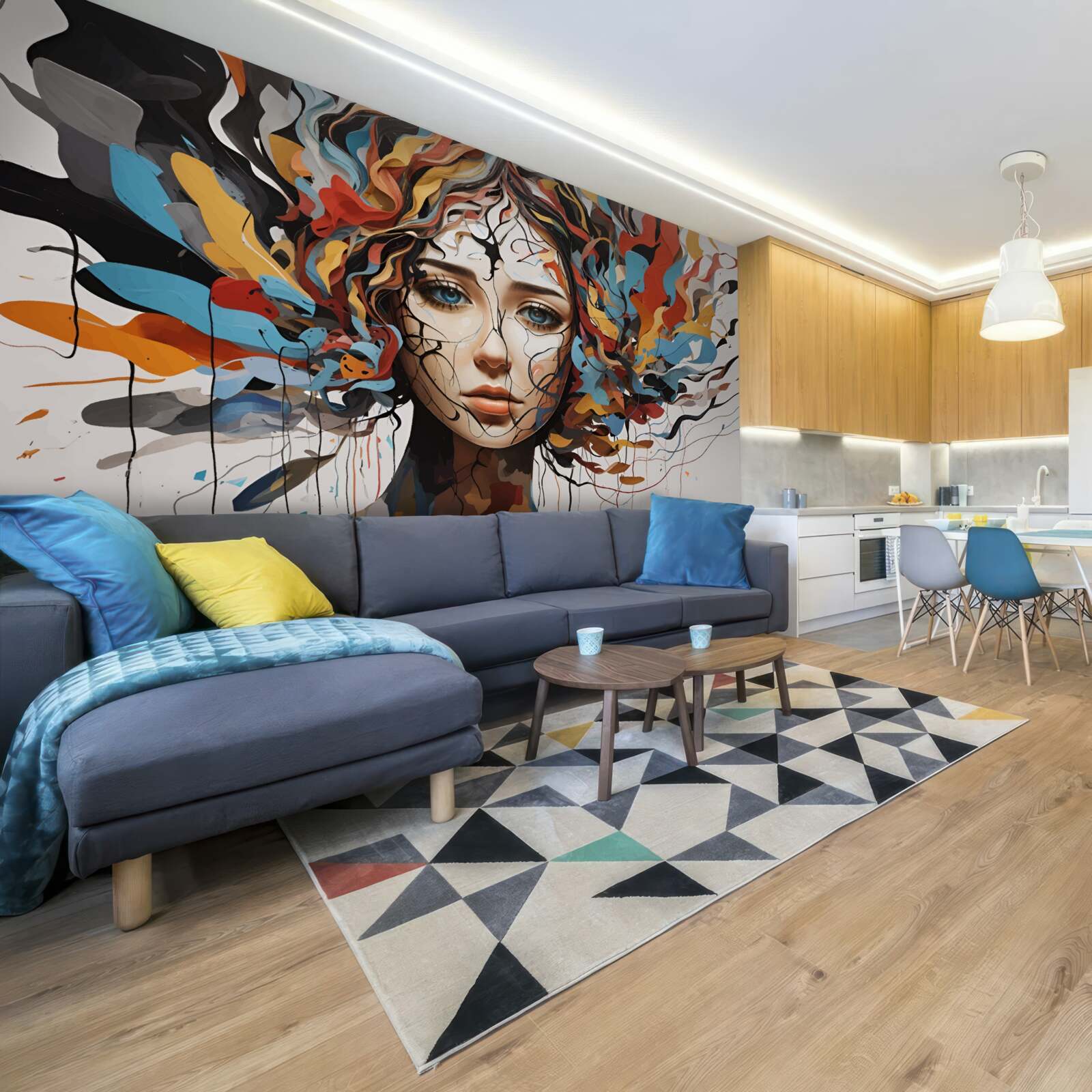 Fotobehang abstract met volumineus meisjeshaar