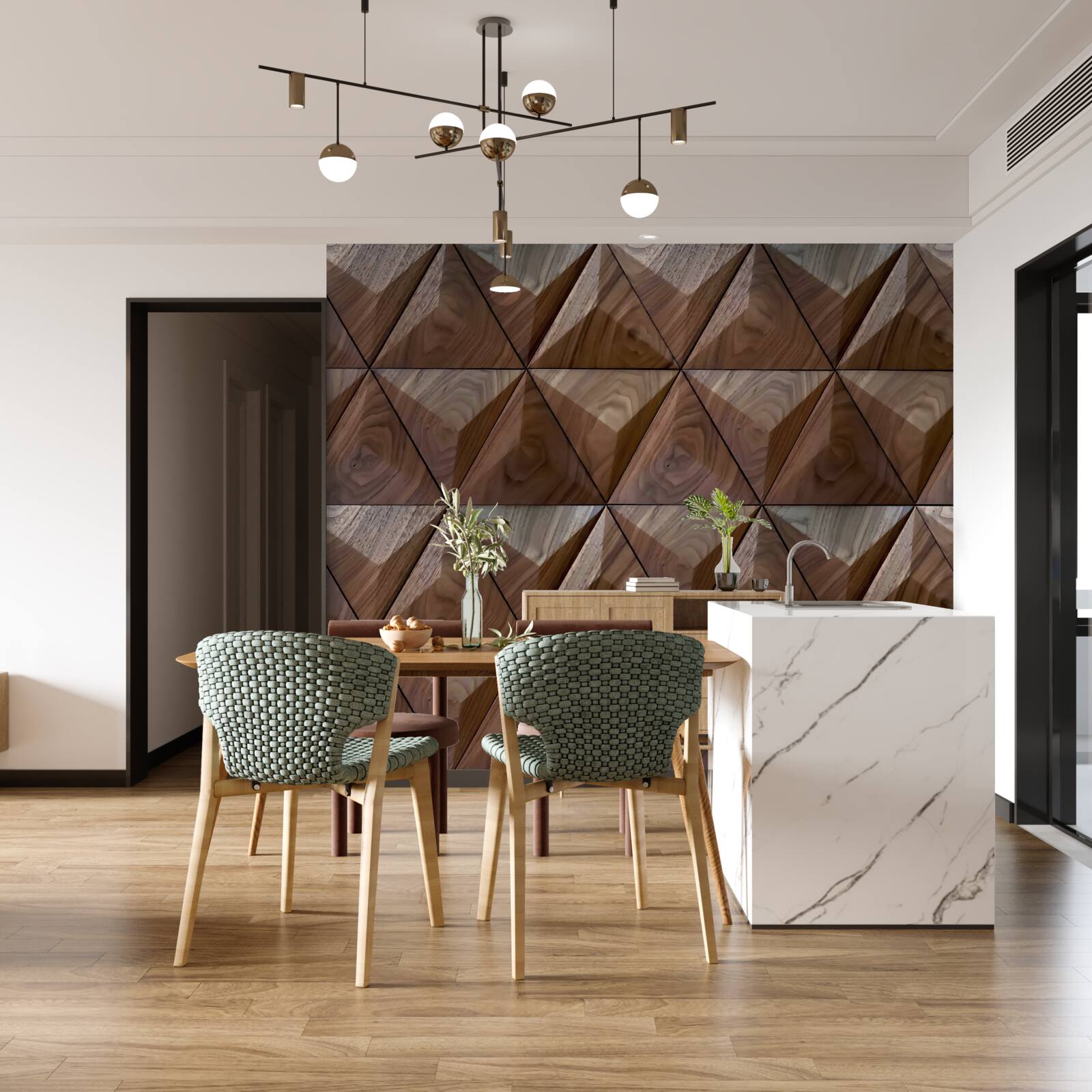 Fotobehang driehoekige vormen met houtstructuur