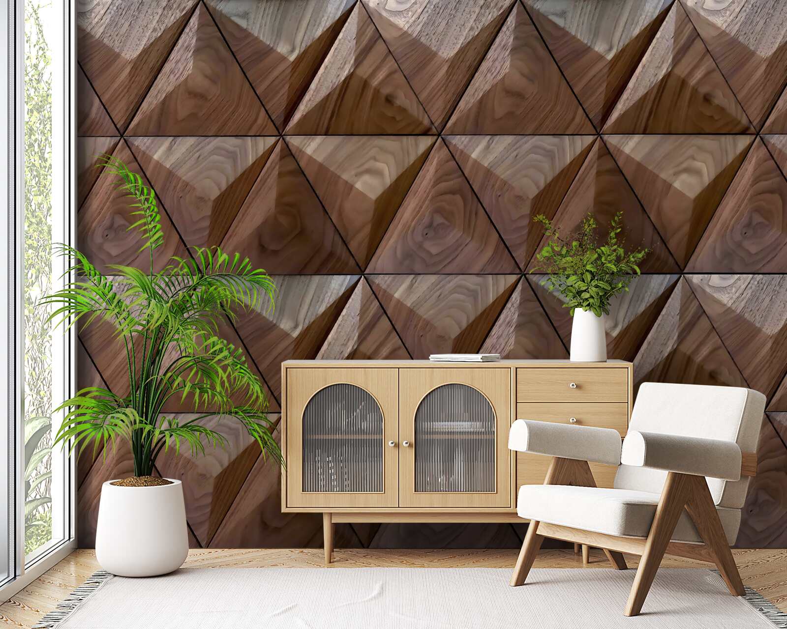 Fotobehang driehoekige vormen met houtstructuur