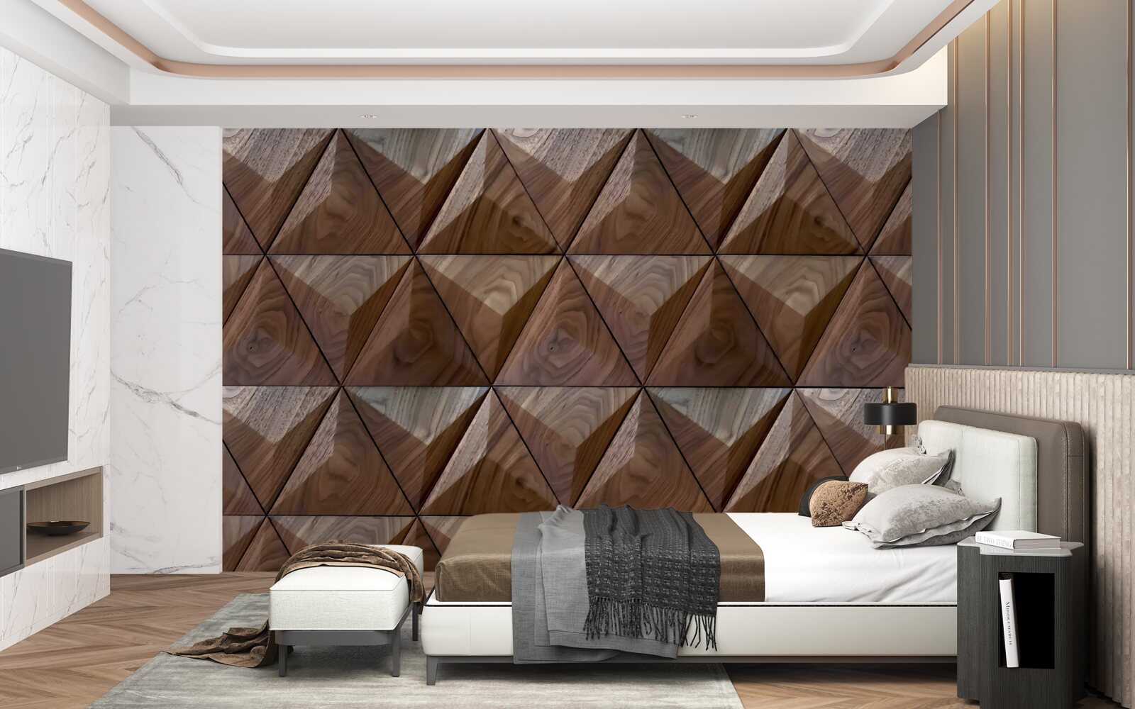 Fotobehang driehoekige vormen met houtstructuur