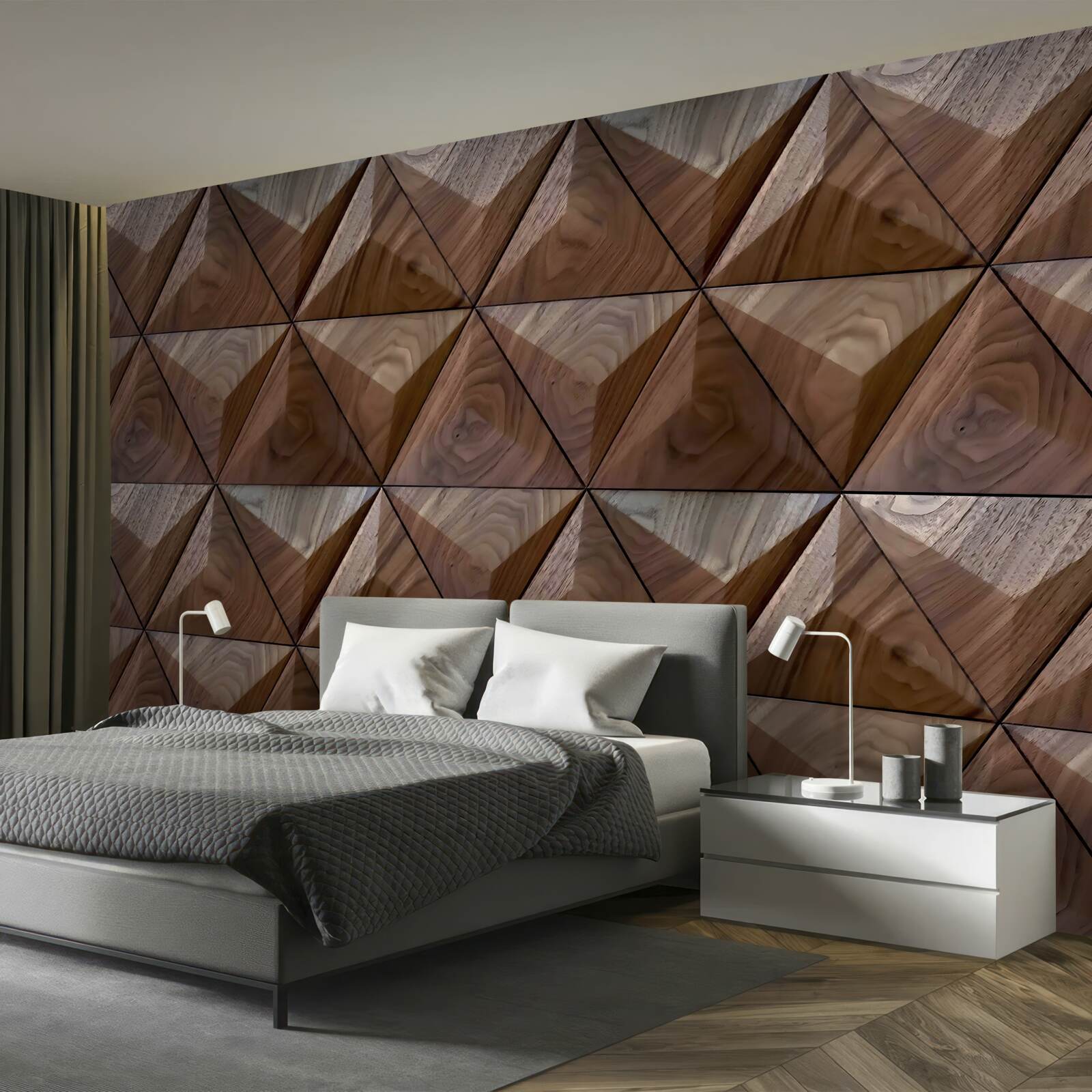 Fotobehang driehoekige vormen met houtstructuur