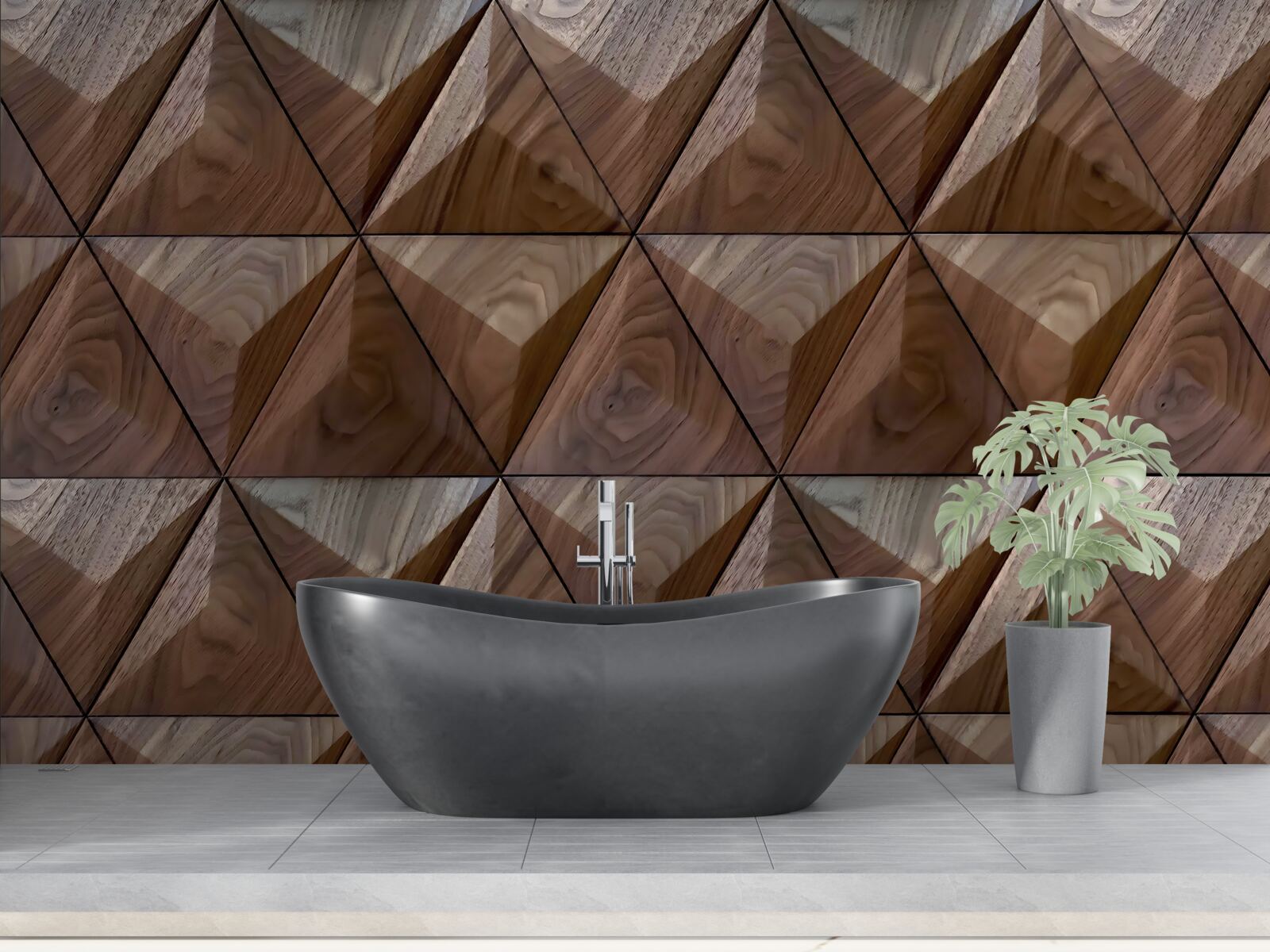 Fotobehang driehoekige vormen met houtstructuur