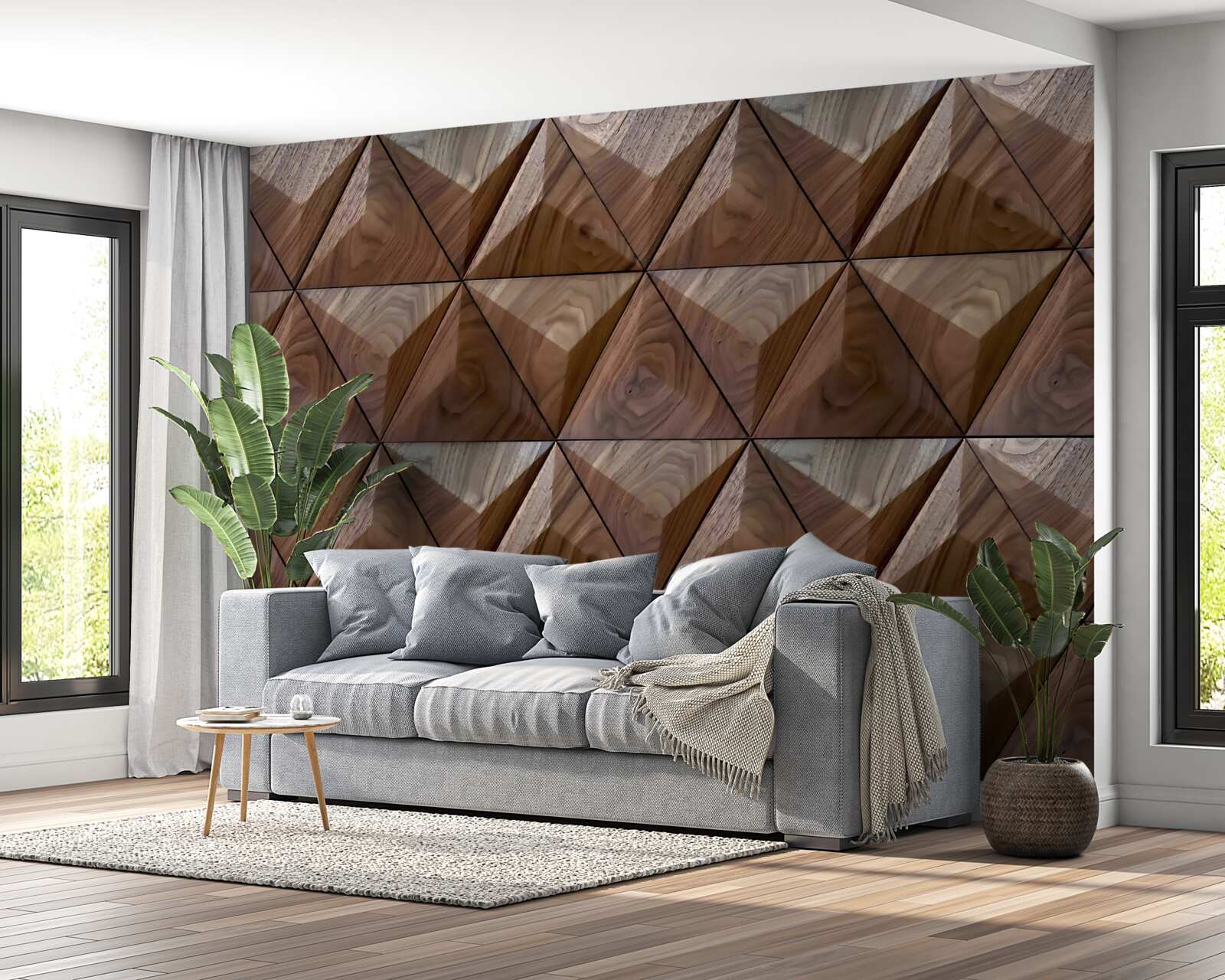 Fotobehang driehoekige vormen met houtstructuur