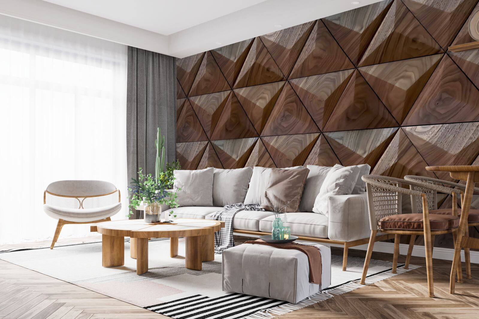 Fotobehang driehoekige vormen met houtstructuur