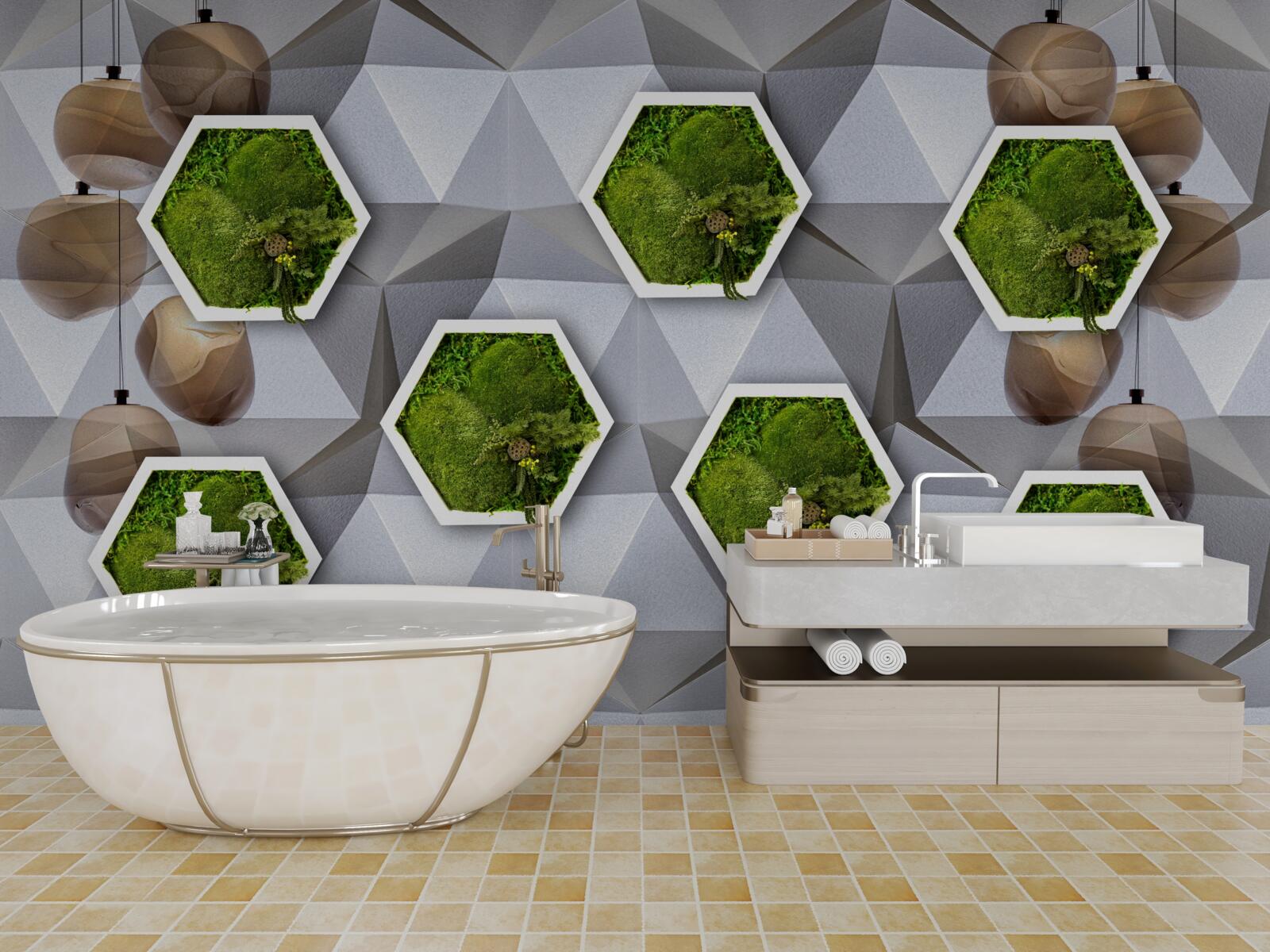 Fotobehang vijfhoekige planten