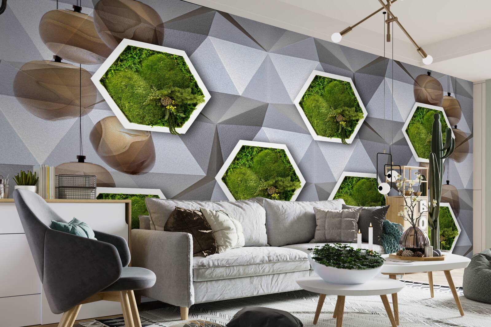 Fotobehang vijfhoekige planten