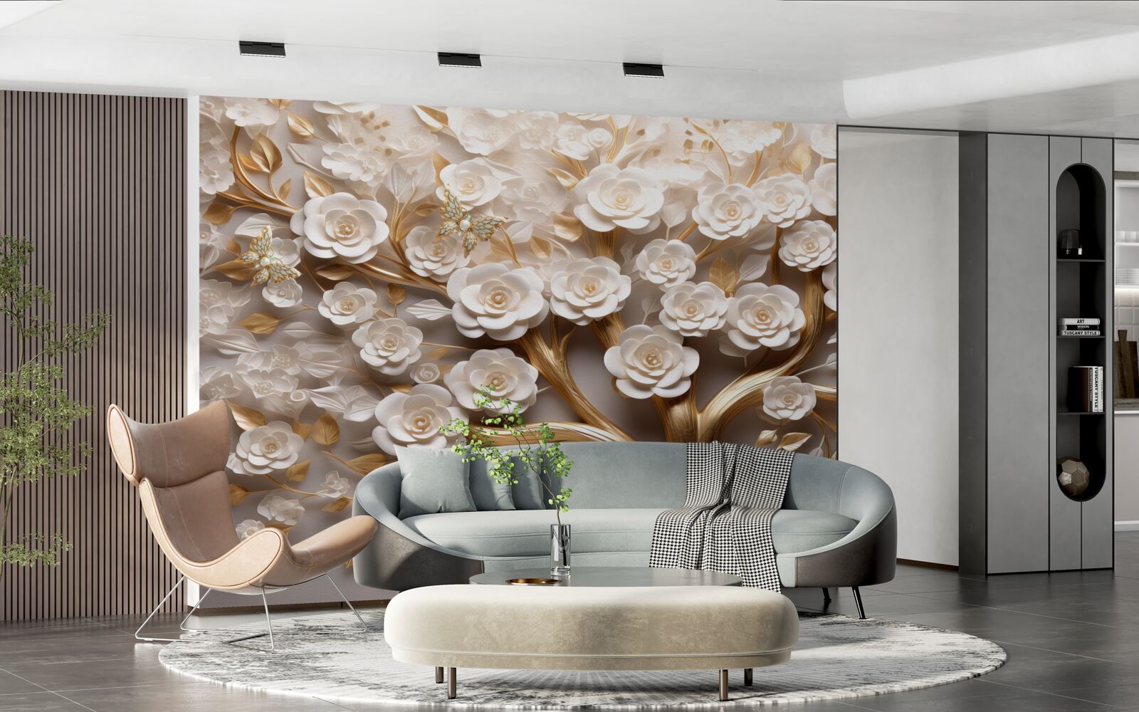 Fotobehang boom met dichte en overvloedige bloemen