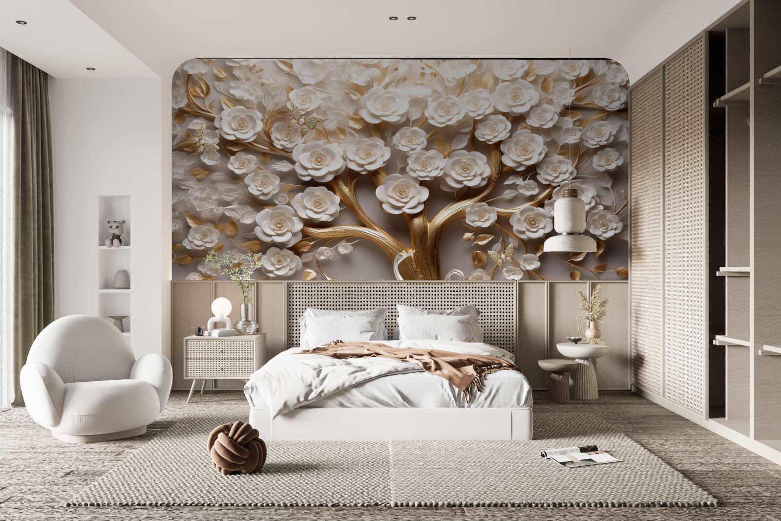 Fotobehang boom met dichte en overvloedige bloemen