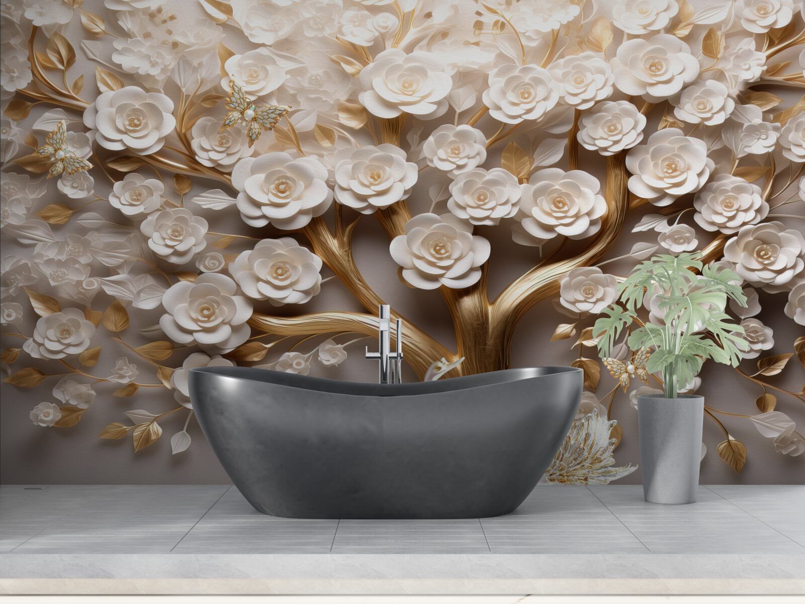 Fotobehang boom met dichte en overvloedige bloemen