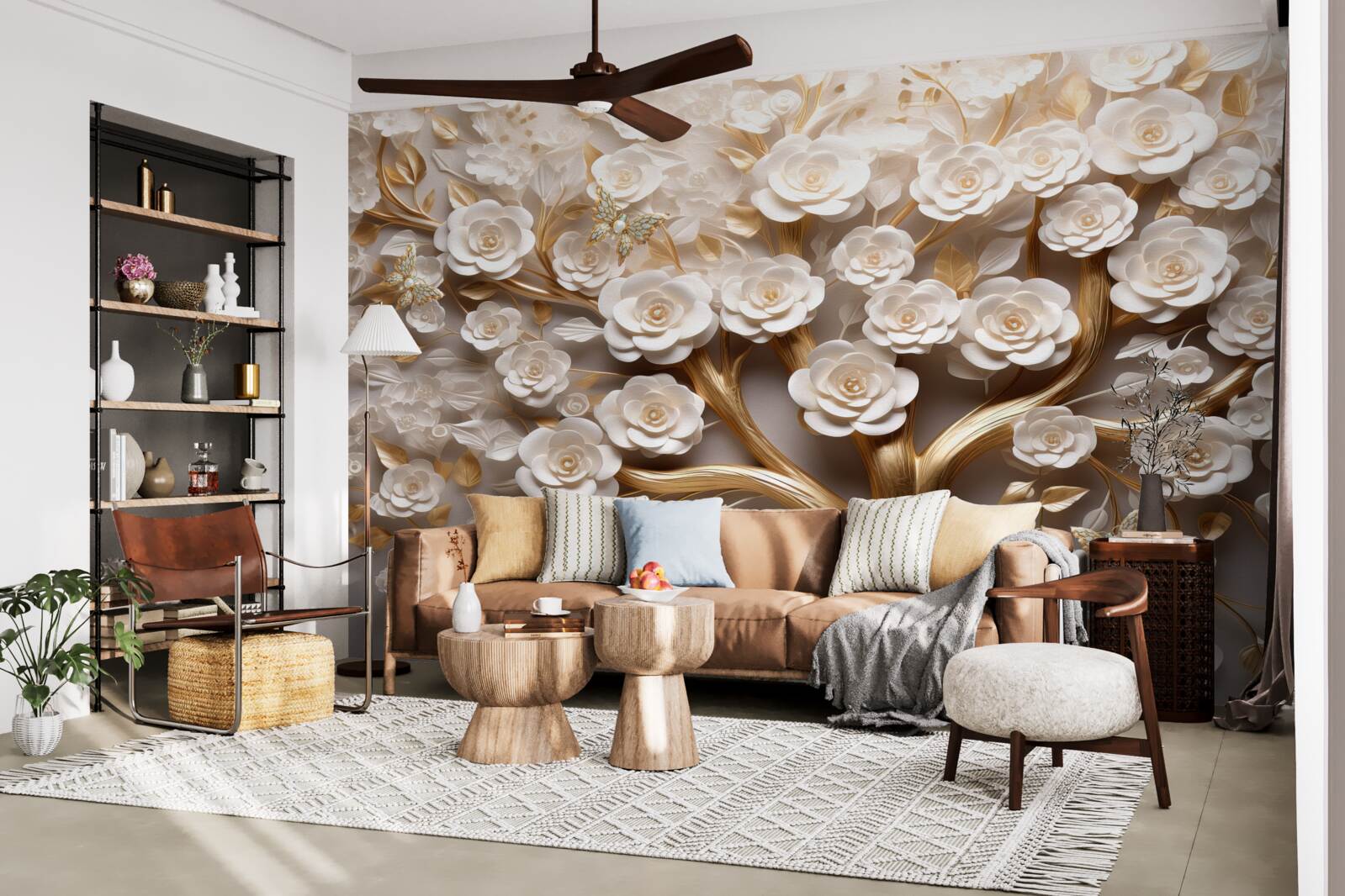 Fotobehang boom met dichte en overvloedige bloemen