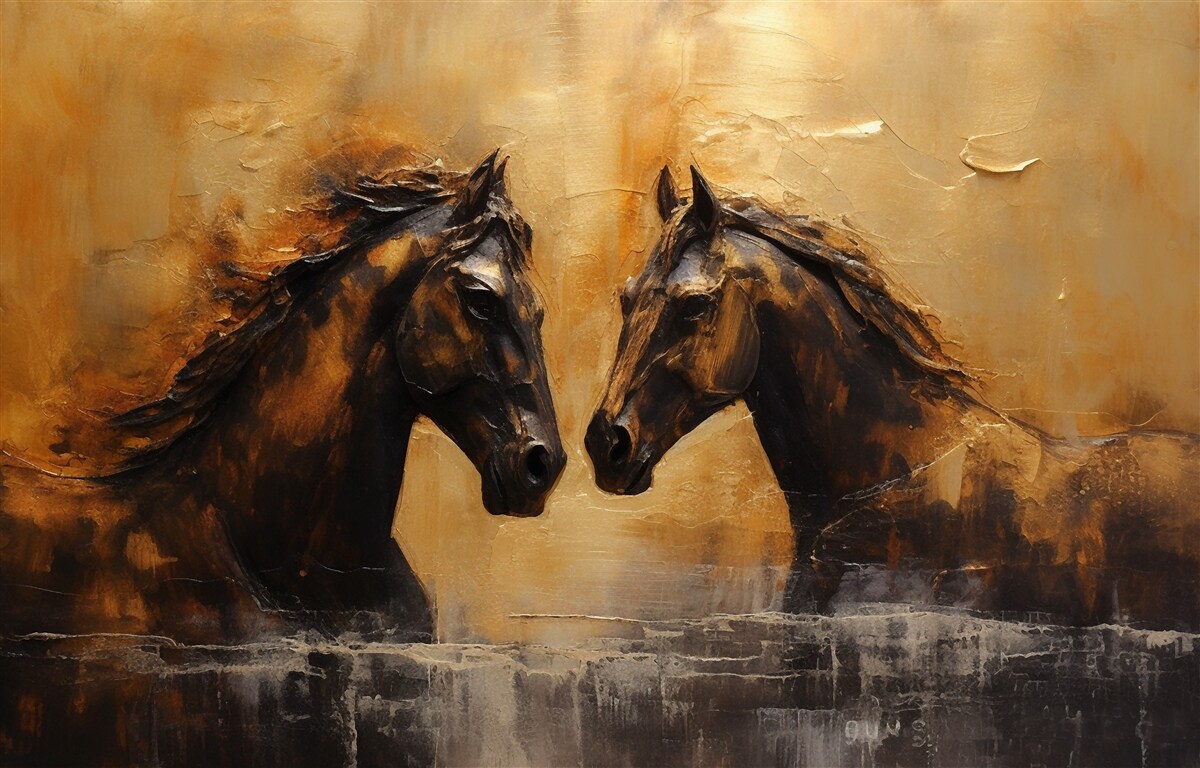 Fotobehang twee paarden in het water