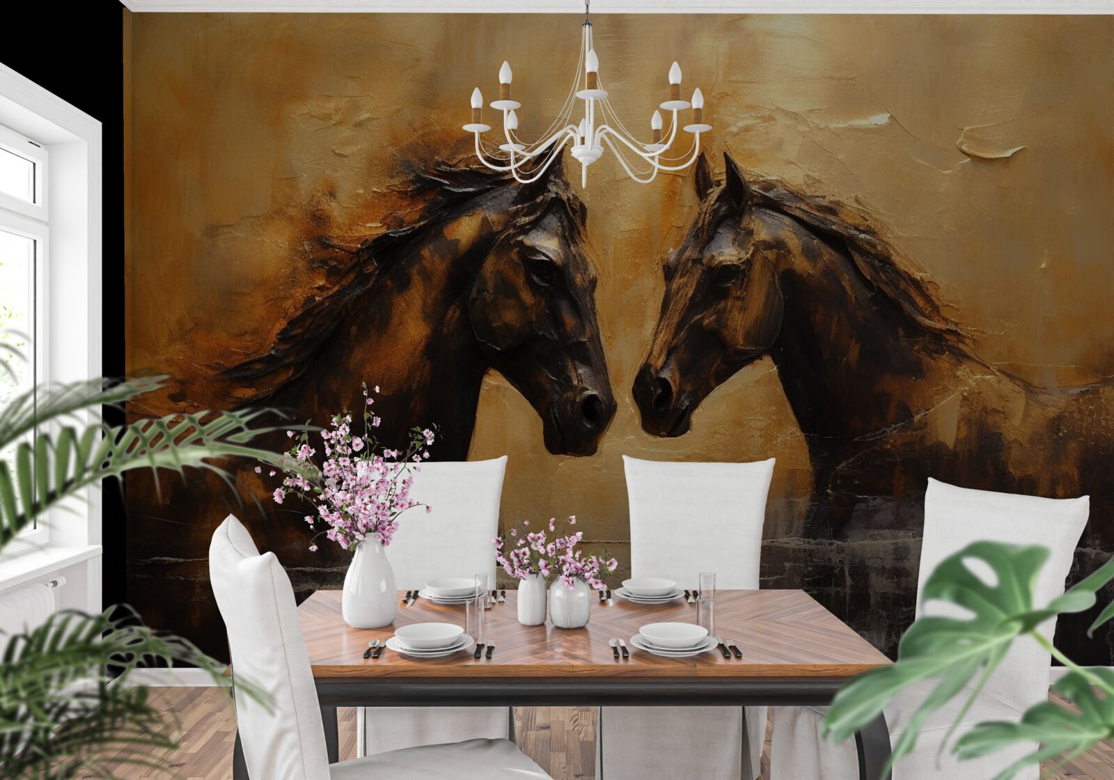 Fotobehang twee paarden in het water